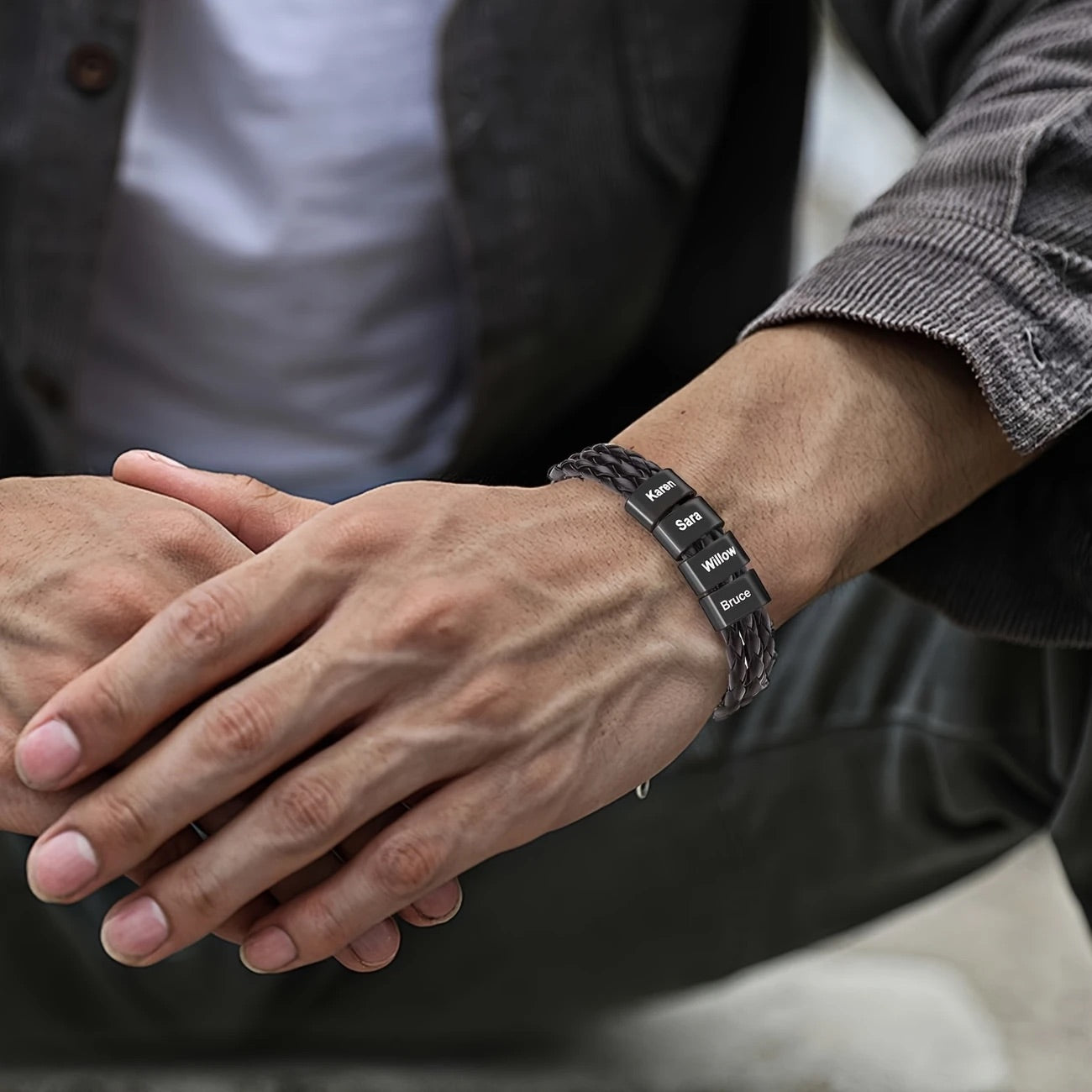 Men's Personalized Leather Bracelet with Engraving Father's Day Gift for Him
