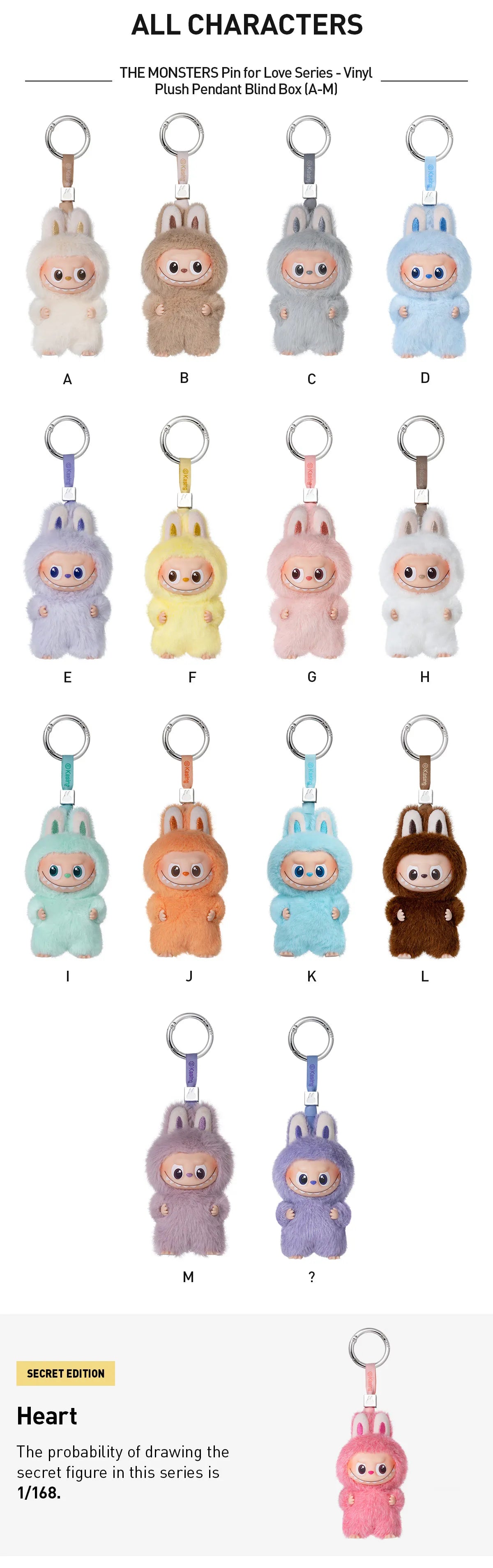 Labubu Pin for Love Series THE MONSTERS Vinyl Plush Pendant Blind Box (A-M)