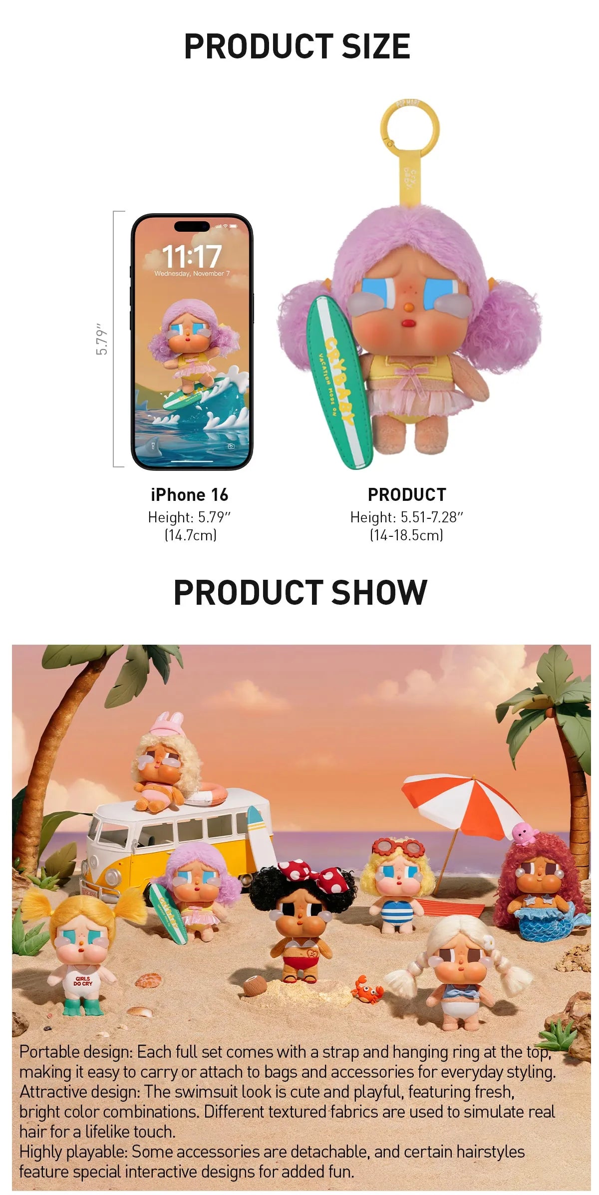 CRYBABY Vacation Mode On Series Authentic Pop Mart Vinyl Plush Pendant Blind Box