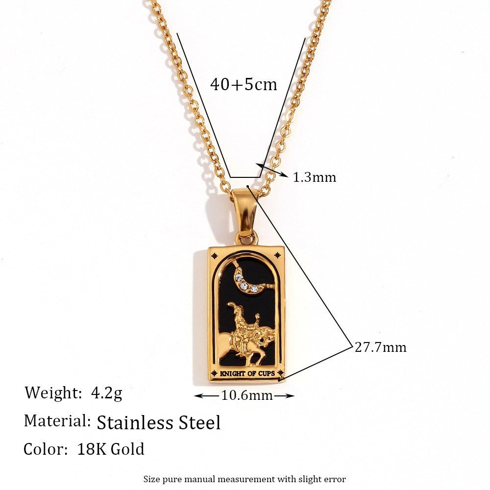 Tarot Card Necklace with Inlaid Design and Crystals