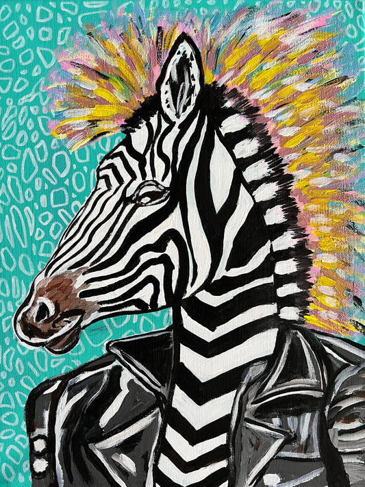 Punk Rock Zebra 16 x 20 canvas acrylic painting