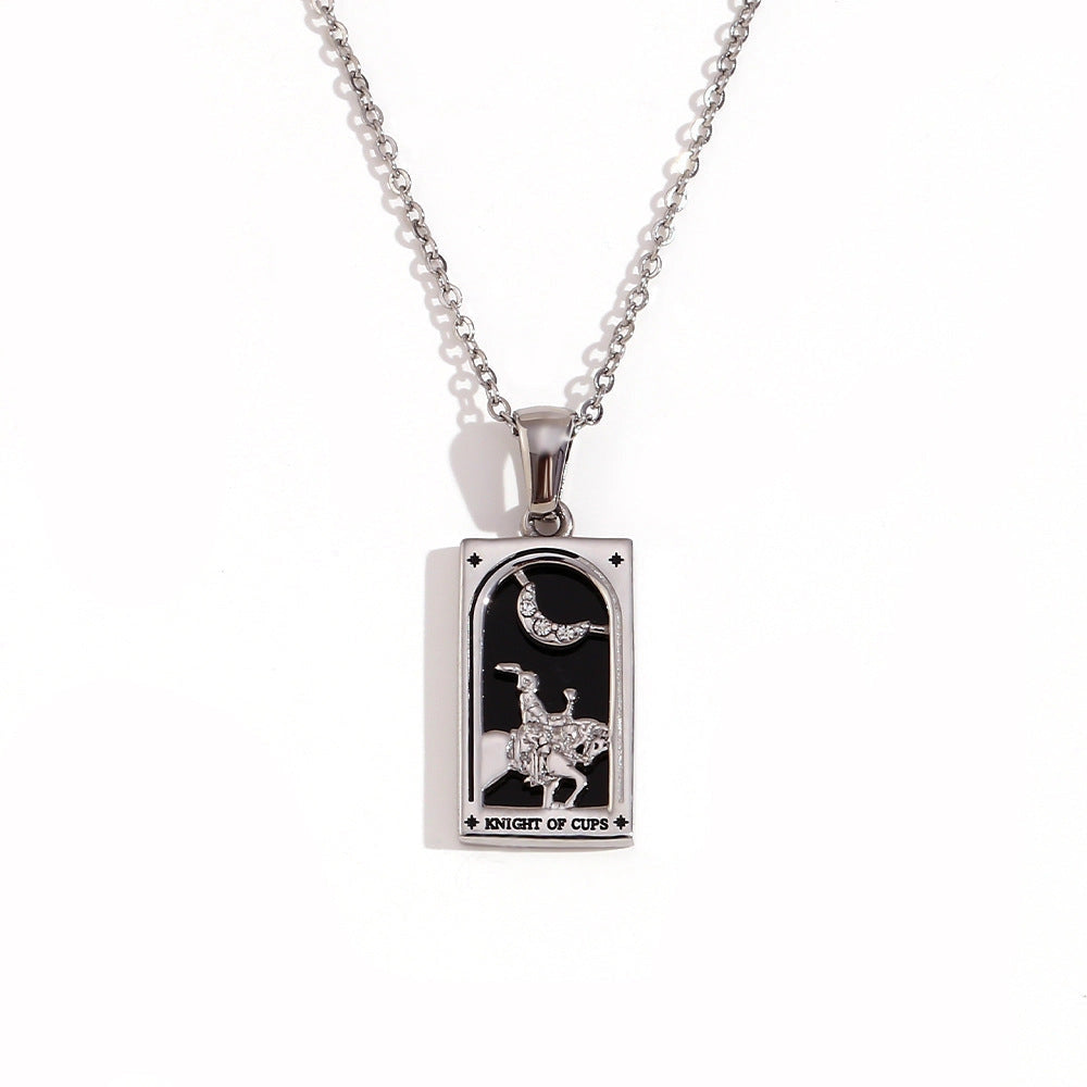 Tarot Card Necklace with Inlaid Design and Crystals