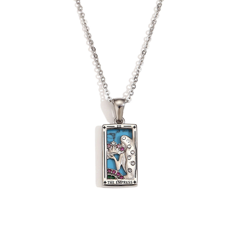 Tarot Card Necklace with Inlaid Design and Crystals