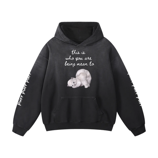 Black hoodie with a graphic of a bear and text on a white background