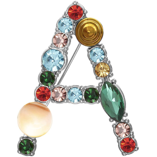 Initial Brooch A to Z 26 English Letters Plated Metal Stone Clear Colorful Crystal Lapel Pin Brooches Collar