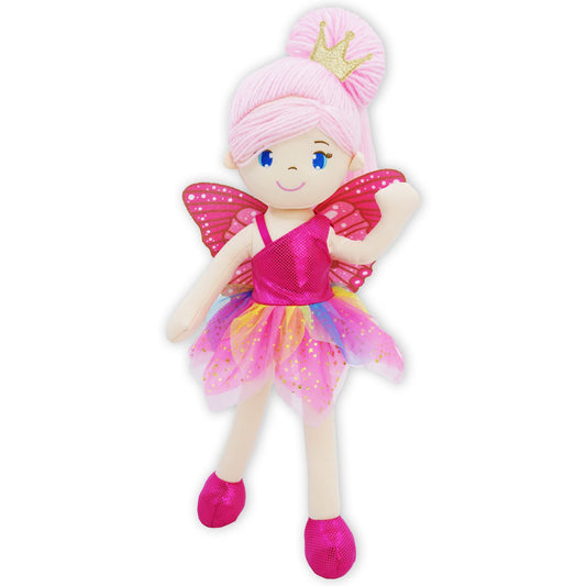 June Garden 18" Ballerina Plush Doll Rosalie - Soft Pink Hair Doll in Floral Dress & Tulle Skirt with Ballet Shoes - Gift for Girls & Toddlers