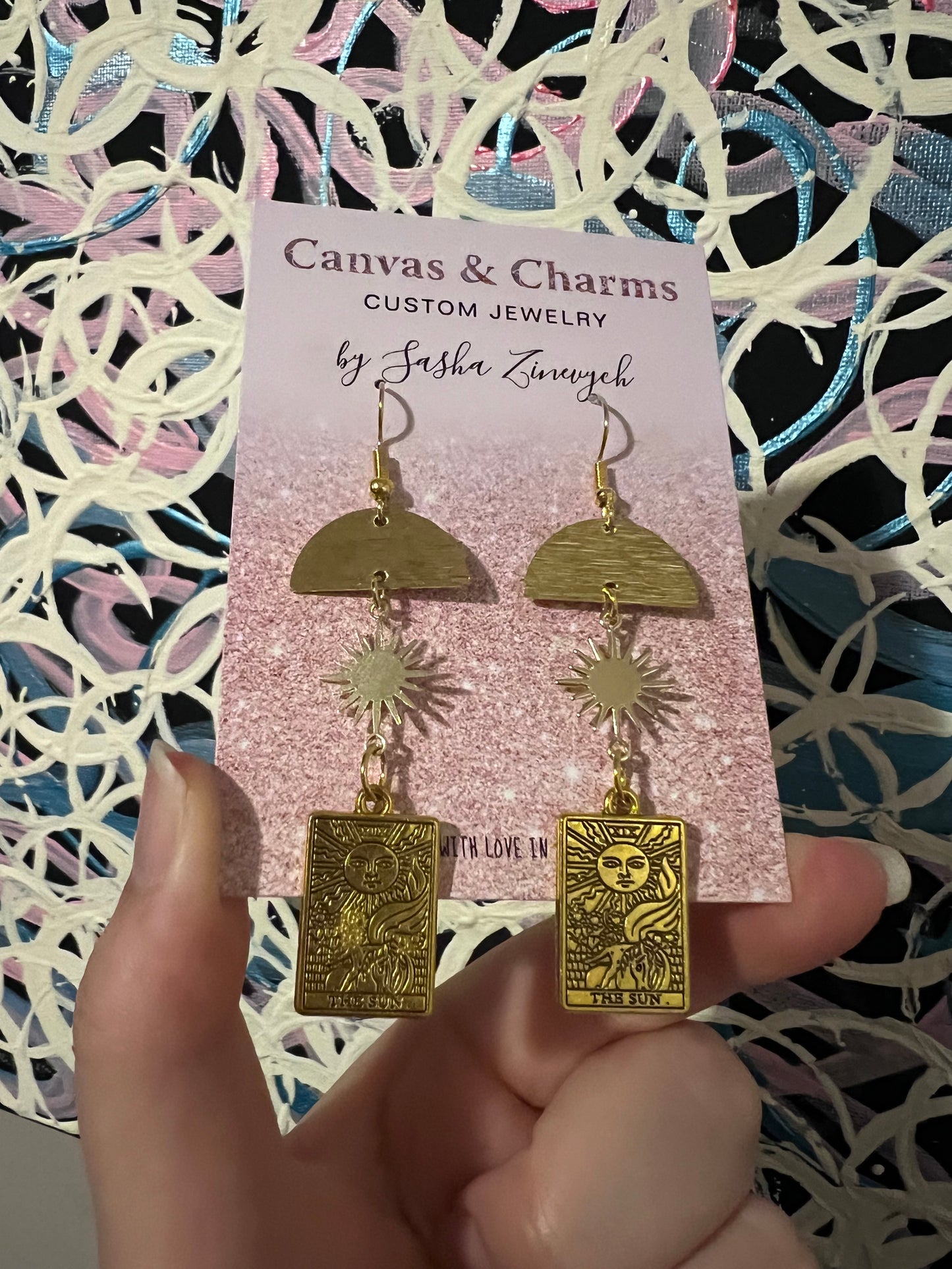 The Sun Tarot Card Earrings in Gold