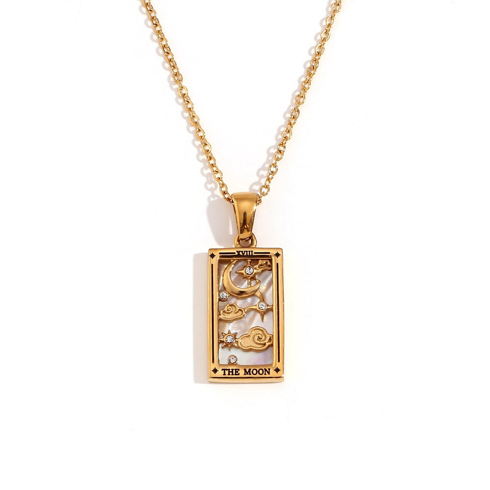 Tarot Card Necklace with Inlaid Design and Crystals