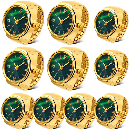 Landical 10 Pcs Finger Watches for Women Men Adjustable Clock Rings Bulk Creative Elastic Round Quartz Finger Watches