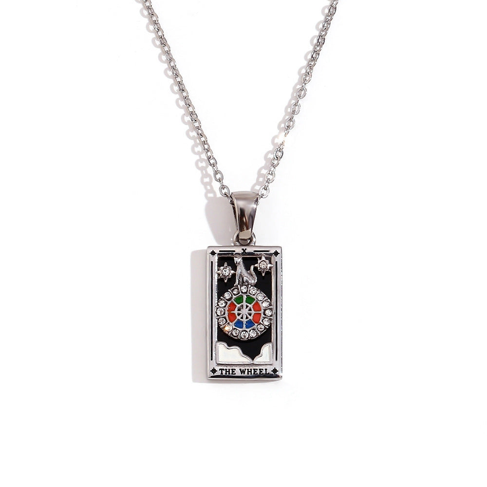 Tarot Card Necklace with Inlaid Design and Crystals
