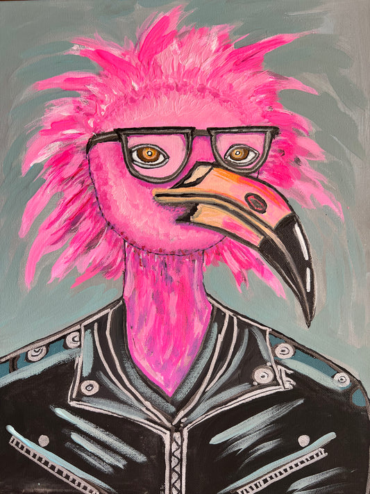 Punk Rock Flamingo 16 x 20 canvas acrylic painting