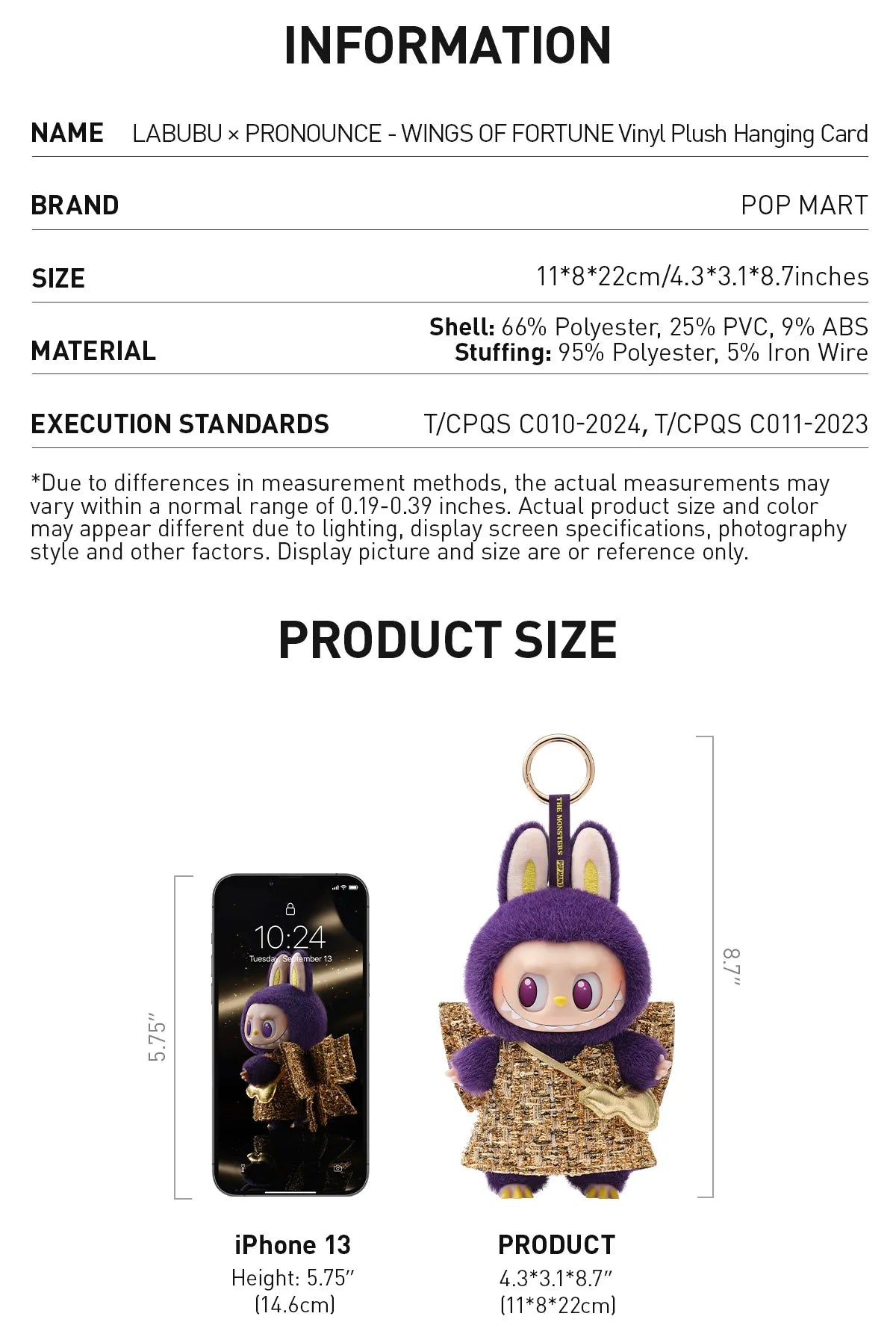 LABUBU × PRONOUNCE WINGS OF FORTUNE Pop Mart Authentic Vinyl Plush Hanging Card