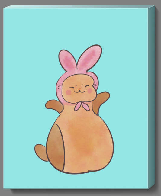 Cat in Bunny Hat Cute Wall Art Decor for Spring and Easter | Kids' Bedroom | Pastel Colors | Doodle Art Illustration