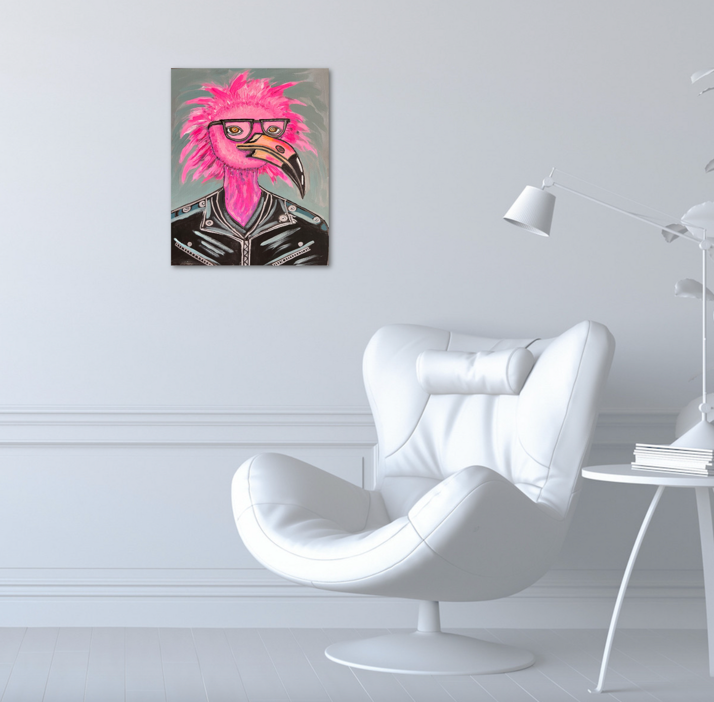Punk Rock Flamingo 16 x 20 canvas acrylic painting