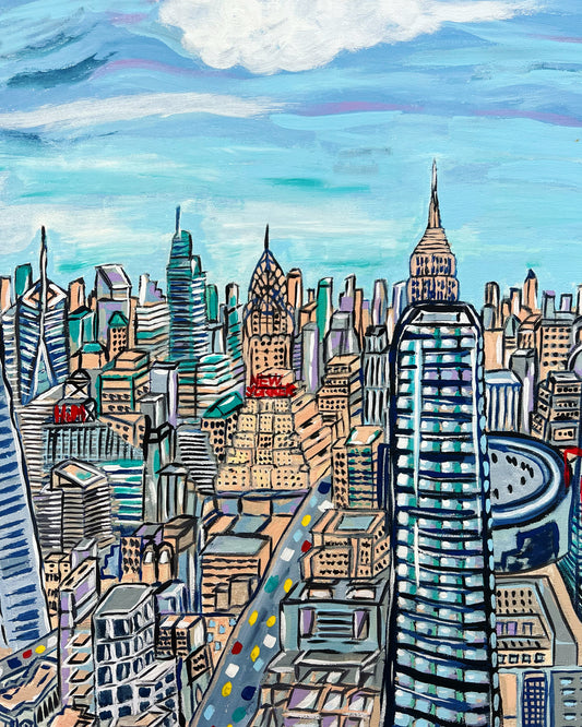 NYC Manhattan Skyline View from The Edge 20 x 16 Acrylic Painting