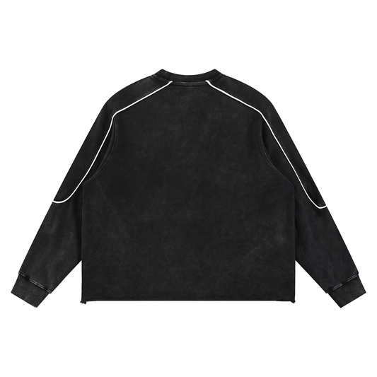 Unisex Mineral Wash Piping Raw Hem Sweatshirt with The Devil Tarot Card Print