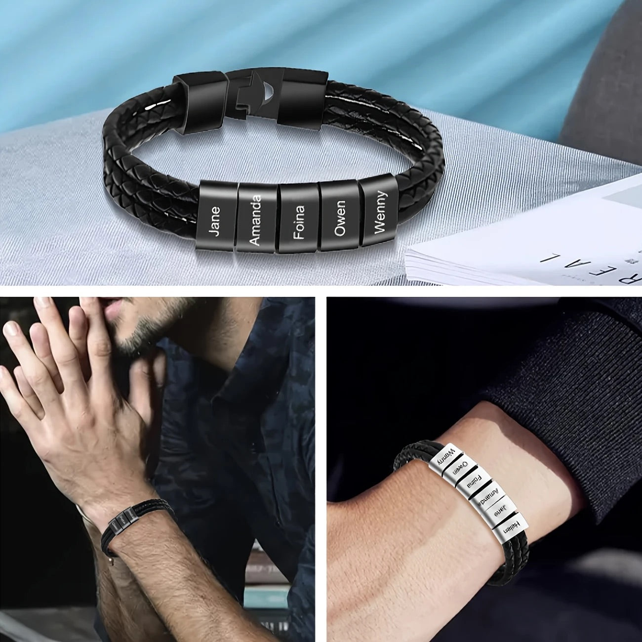 Men's Personalized Leather Bracelet with Engraving Father's Day Gift for Him