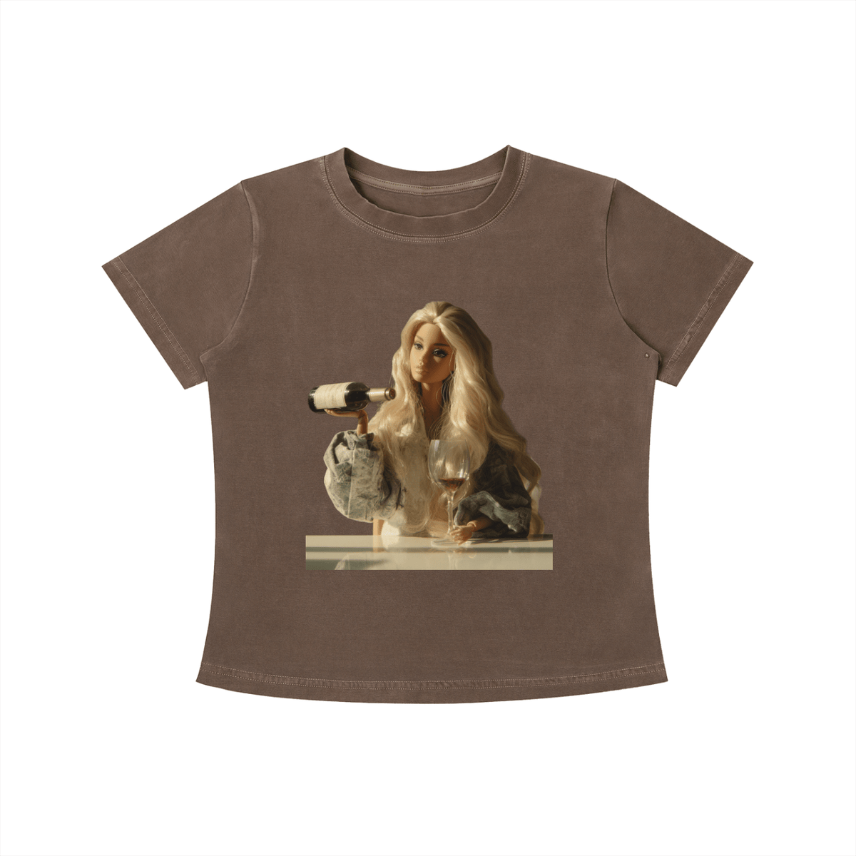 Barbie with a Wine Glass Funny Doll Vintage Wash Slim Fit T-shirt - Canvas & Charms
