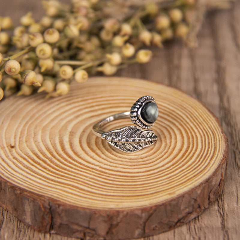 Solitaire Statement Ring with Moonstone Leaf Design Wrap
