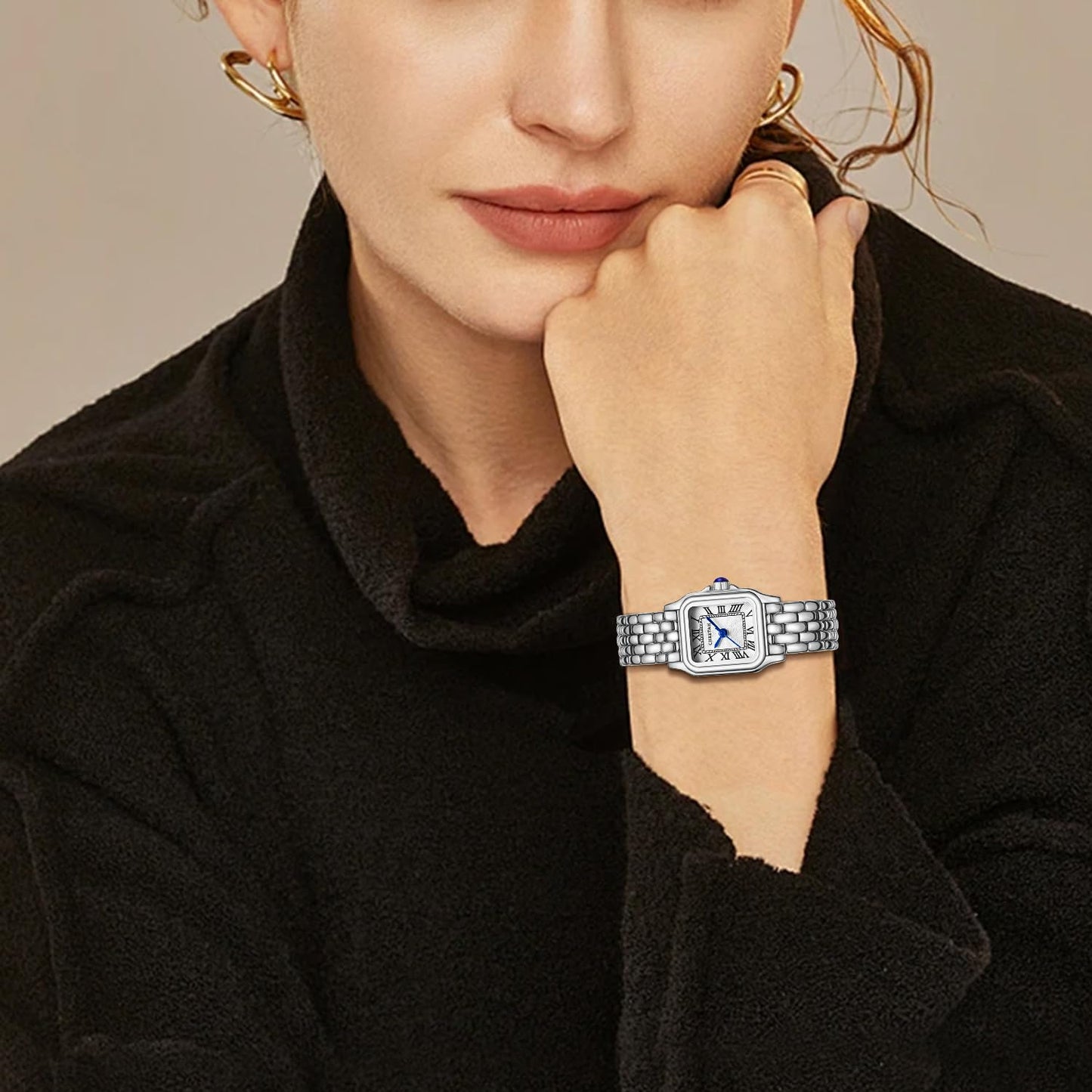 CHEETAH Gold Watches for Women with Small Vintage Bracelet, Rectangular Case Roman Dial - Canvas & Charms