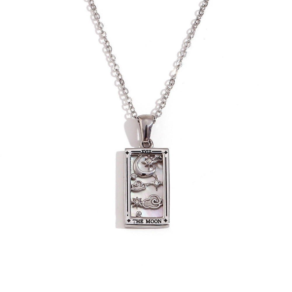Tarot Card Necklace with Inlaid Design and Crystals