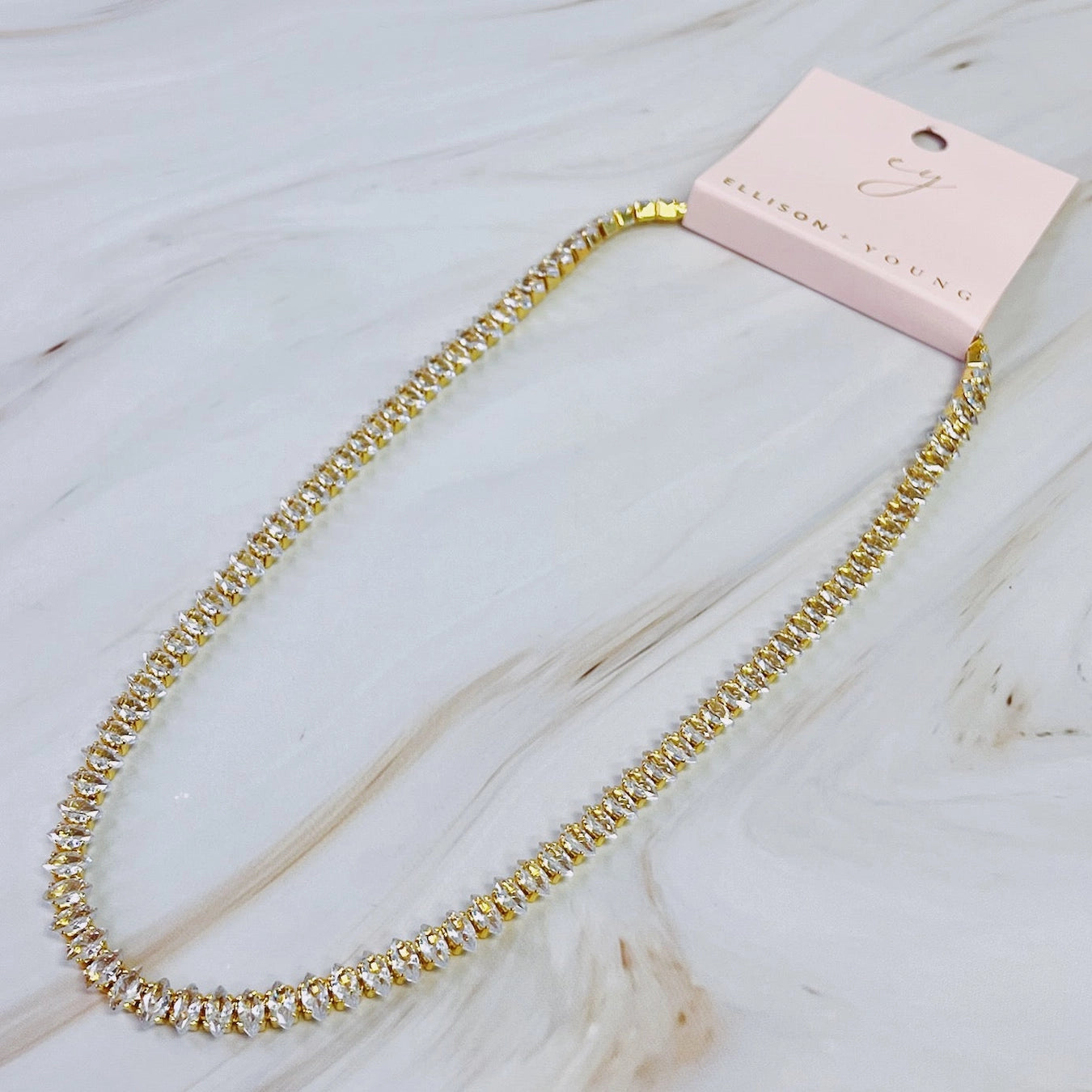 Marquise Cut Sparkle Tennis Necklace with Oval Diamonds