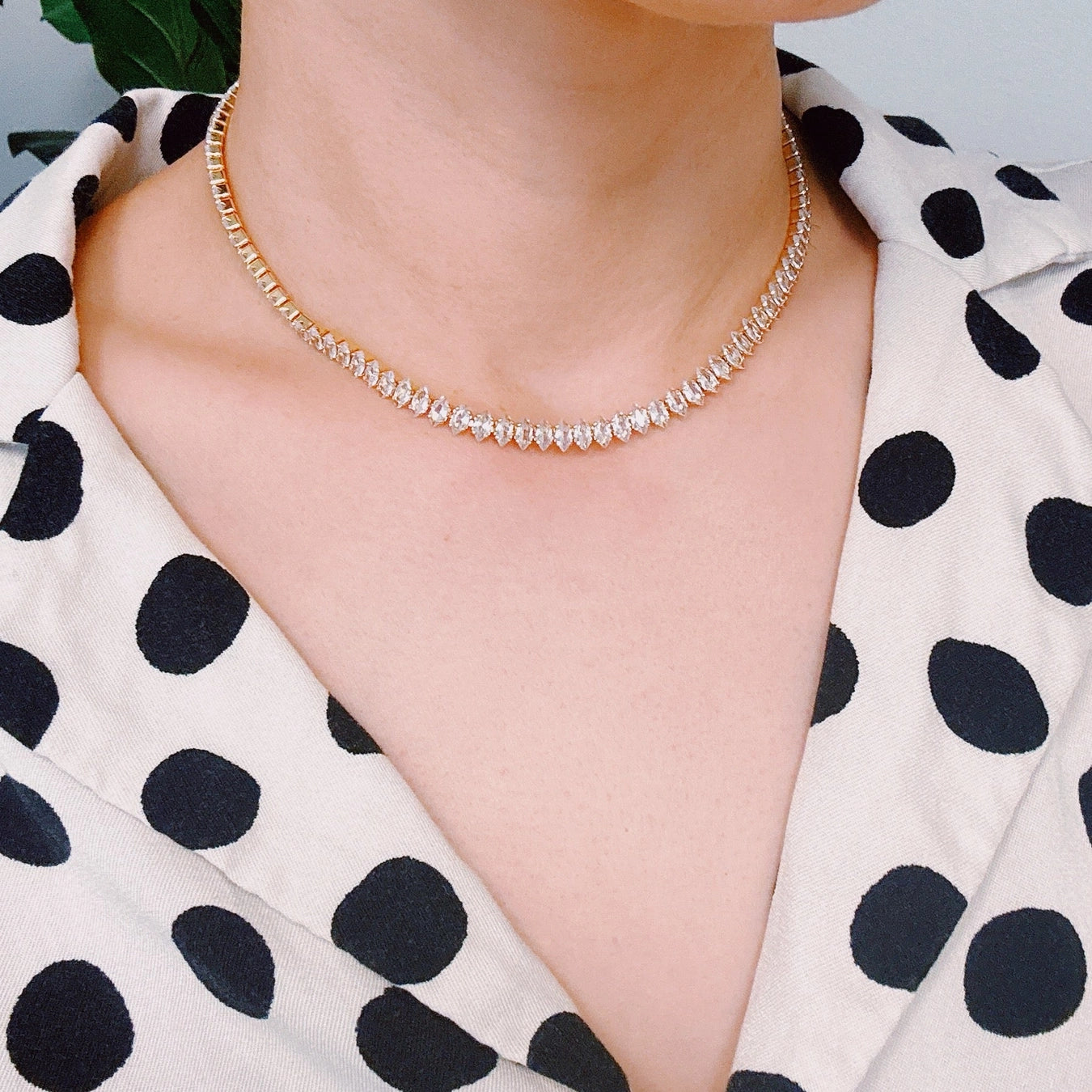 Marquise Cut Sparkle Tennis Necklace with Oval Diamonds