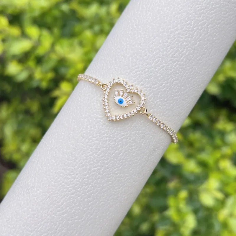 Evil Eye Heart Shape Copper Zircon Bracelets Tennis Chain - Canvas & Charms
