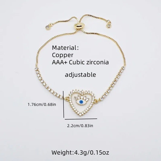 Evil Eye Heart Shape Copper Zircon Bracelets Tennis Chain - Canvas & Charms