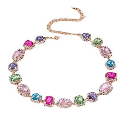 Exaggerated Multicolor Geometric glass Copper Necklace - Canvas & Charms