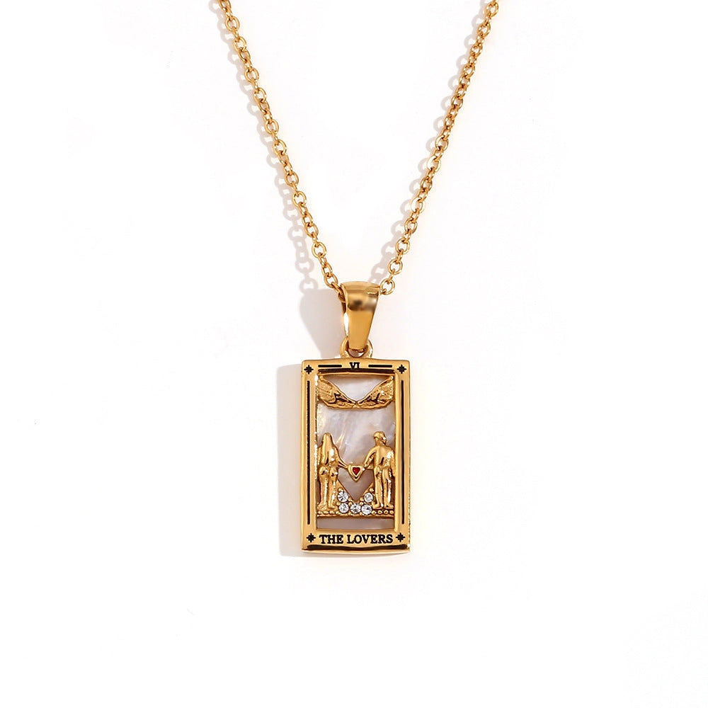 Tarot Card Necklace with Inlaid Design and Crystals