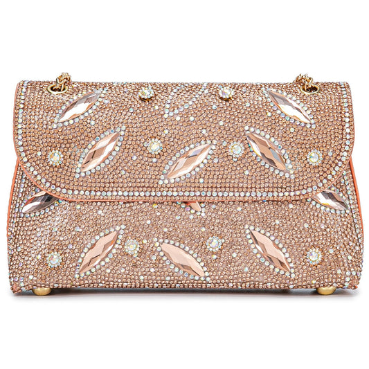 Flower Evening Handbags Chain Strap Square Shoulder Bag Crossbody Bag Crystals Rhinestone Clutch Purse - Canvas & Charms