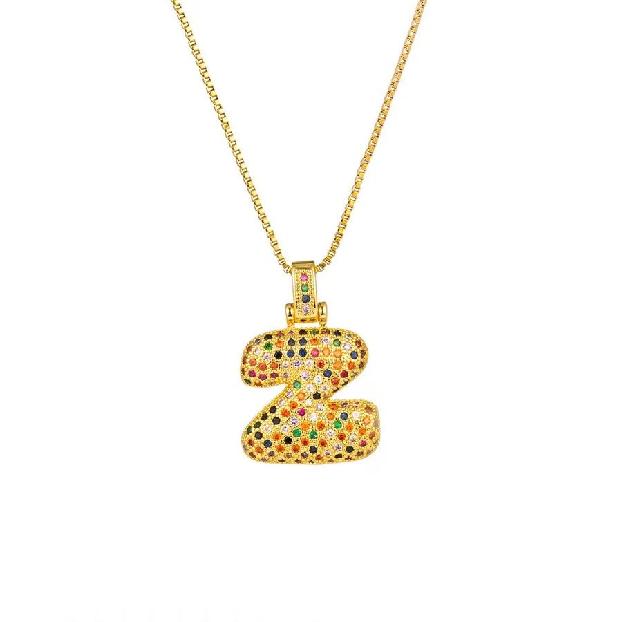Gold Plated Alphabet Pendant Necklace for Women with 18K Gold Plated Stainless Steel and Diamond Inlay, PVD Coated Box Chain - Canvas & Charms