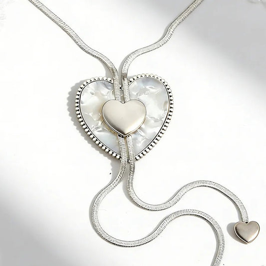 Heart Shape Necklace for Adults with Waterproof Non Tarnish Electroplated 304 Stainless Steel and Zircon Inlay, Featuring Woven Chain - Canvas & Charms