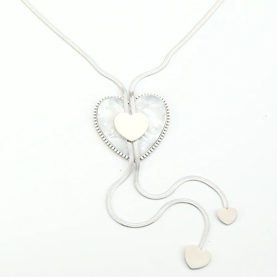 Heart Shape Necklace for Adults with Waterproof Non Tarnish Electroplated 304 Stainless Steel and Zircon Inlay, Featuring Woven Chain - Canvas & Charms