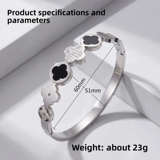 Lucky Heart Inlay Bangle for Women in Steel Color, Made of Titanium Steel with Rhinestone Inlay - Canvas & Charms