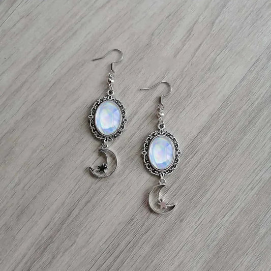 Moon Earrings For Women Made of Zinc Alloy Featuring Natural Stone Inlay with Electroplated Finish and 304 Stainless Steel Ear Pins - Canvas & Charms