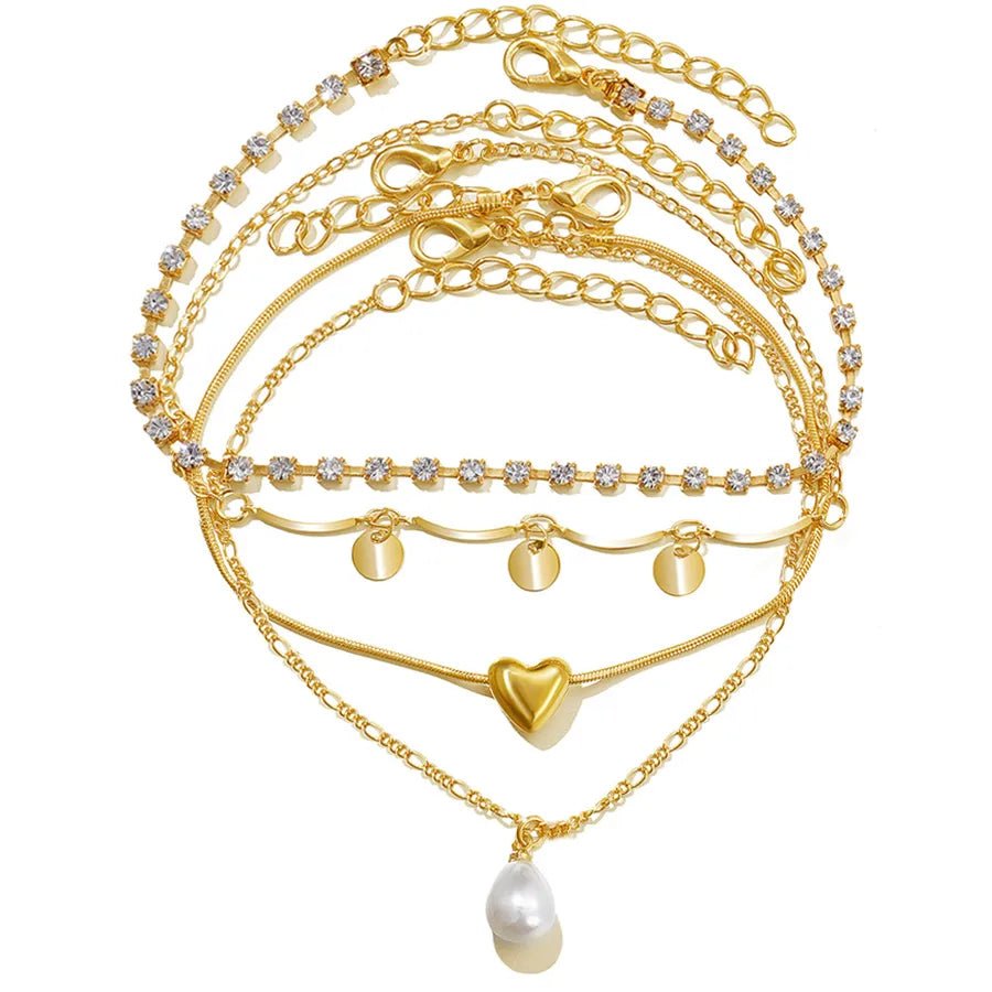 retro Bohemian beach anklet set fashion simple wind color diamond butterfly multi-layer anklet wholesale - Canvas & Charms