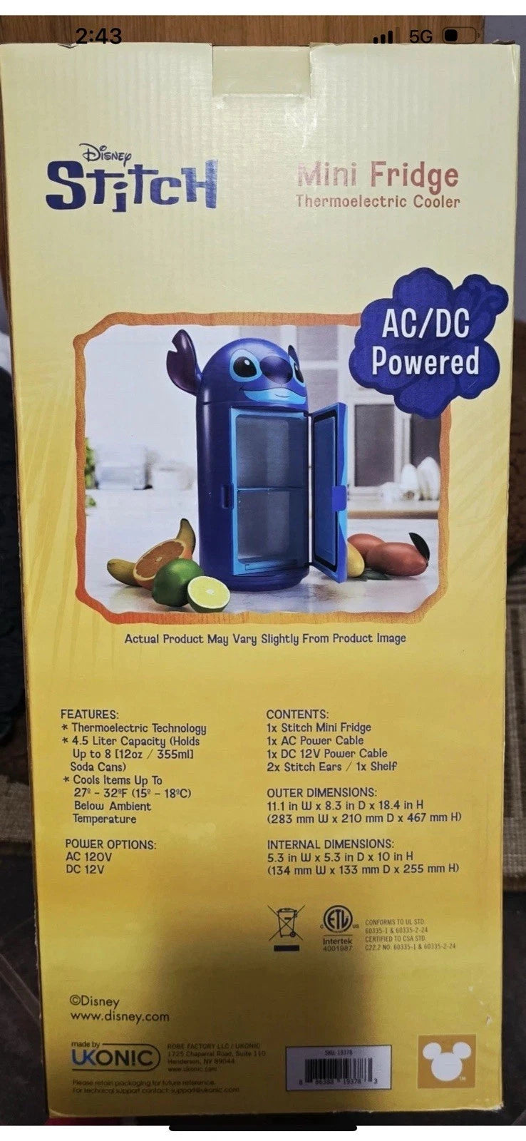 Disney Stitch Can Mini Fridge Thermoelectric Cooler by UKONIC Robe Holiday