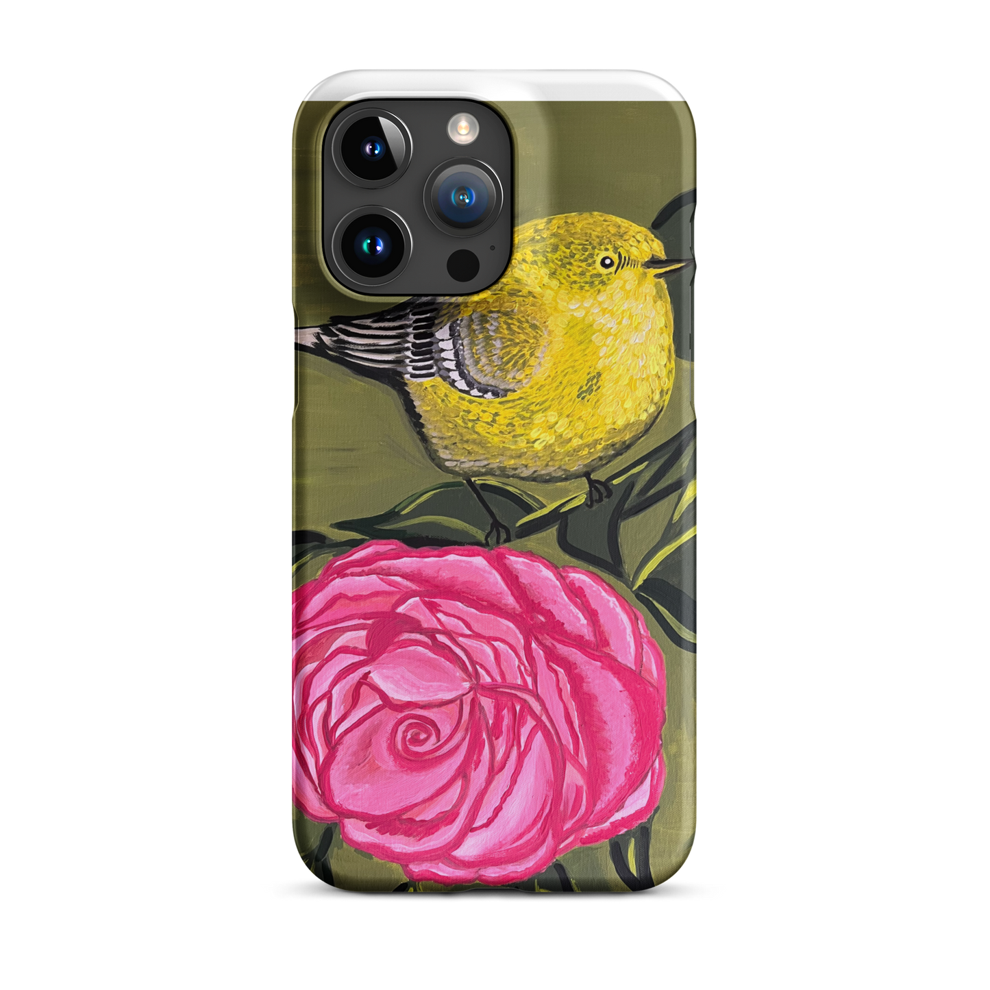 Chubby Warbler on a Rose Art Snap case for iPhone®