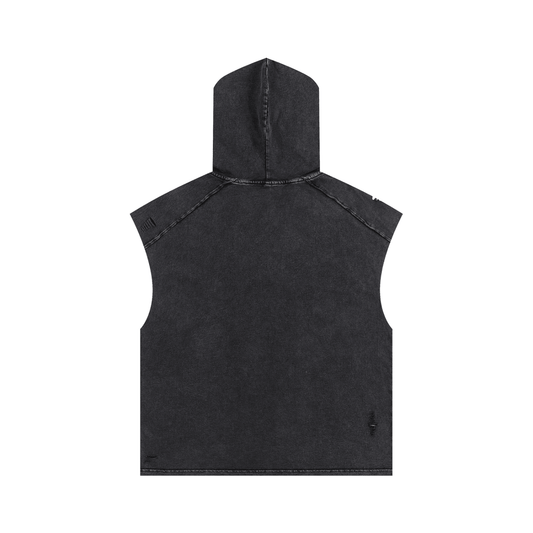 Snow Washed Boxy Hooded Tank Top with NYC Print Rooftop View Midtown Manhattan - Canvas & Charms