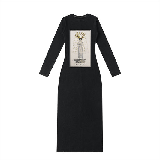 Tarot Dress High Priestess Bodycon Dress Dyed Washed Slit Maxi Dress - Canvas & Charms