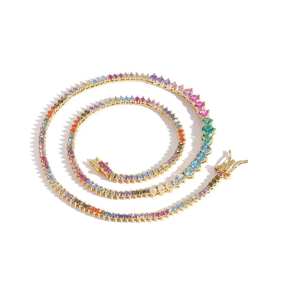 Three-Claw Gradient Color Zircon Tennis Necklace New Trendy Unique Chain Hip Hop Style Style Twin - Canvas & Charms