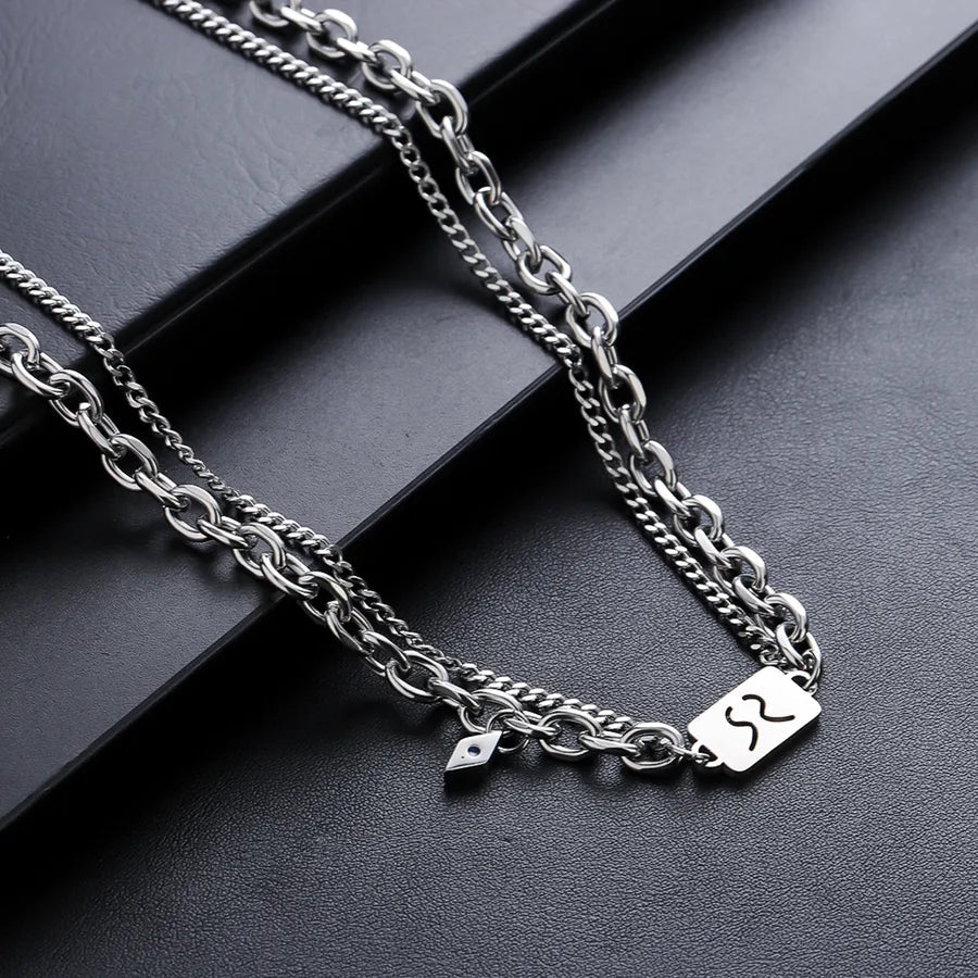 Unisex Titanium Steel Necklace Dual Layer Chain Non-Fading Twelve Zodiac Signs Fashionable Versatile Summer Luxury Accessory - Canvas & Charms