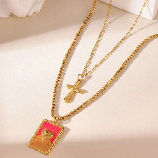 Waterproof Non Tarnish Cross Necklace for Women in 304 Stainless Steel with 18K Real Gold Plated PVD Coated O Chain - Canvas & Charms