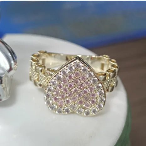Wholesale Jewelry Hip-Hop Luxurious Heart Shape Copper K Gold Plated Rings - Canvas & Charms