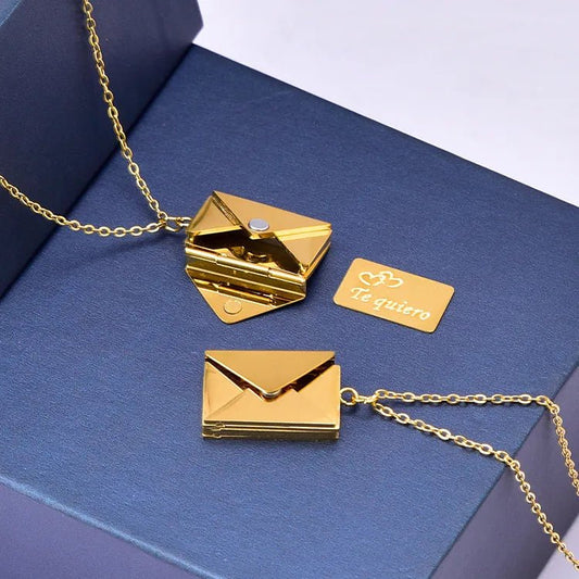 Wholesale Jewelry IG Style Simple Style Commute I Love you envelope 304 Stainless Steel 18K Gold Plated Pendant Necklace - Canvas & Charms