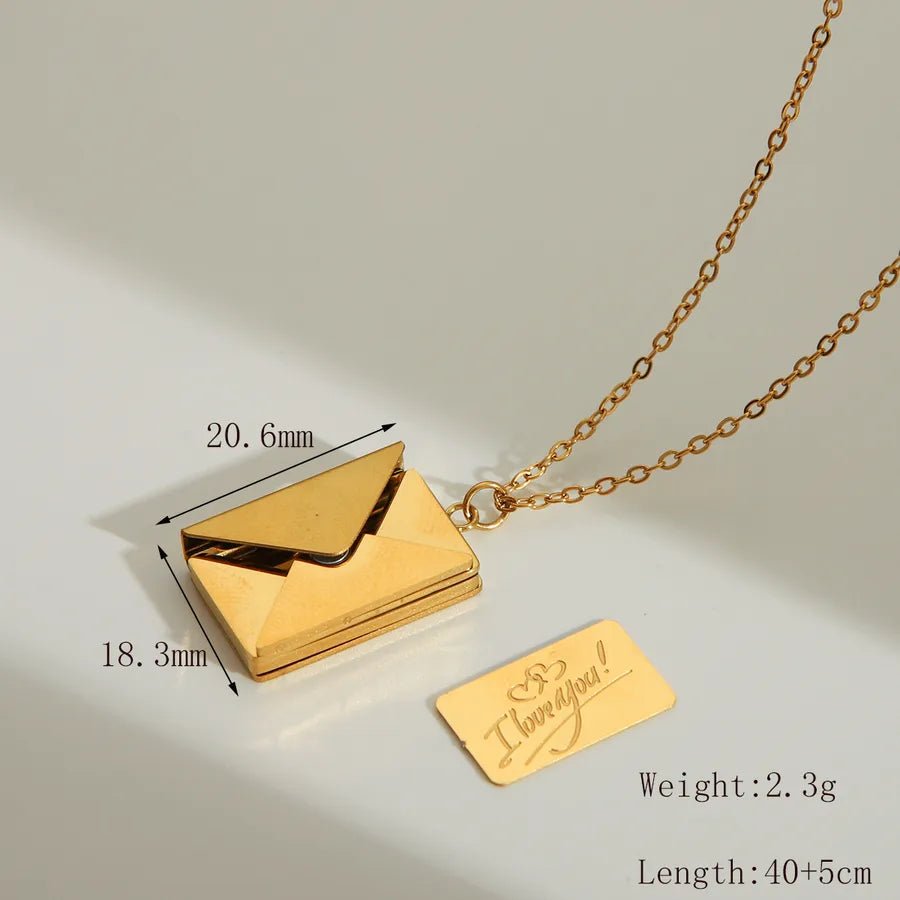 Wholesale Jewelry IG Style Simple Style Commute I Love you envelope 304 Stainless Steel 18K Gold Plated Pendant Necklace - Canvas & Charms