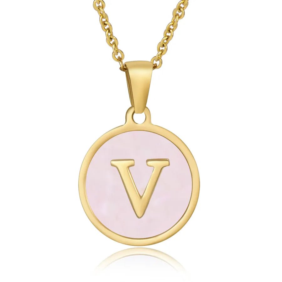 Wholesale Jewelry Simple Style Round Letter 304 Stainless Steel Shell 18K Gold Plated Gold Plated Pendant Necklace - Canvas & Charms