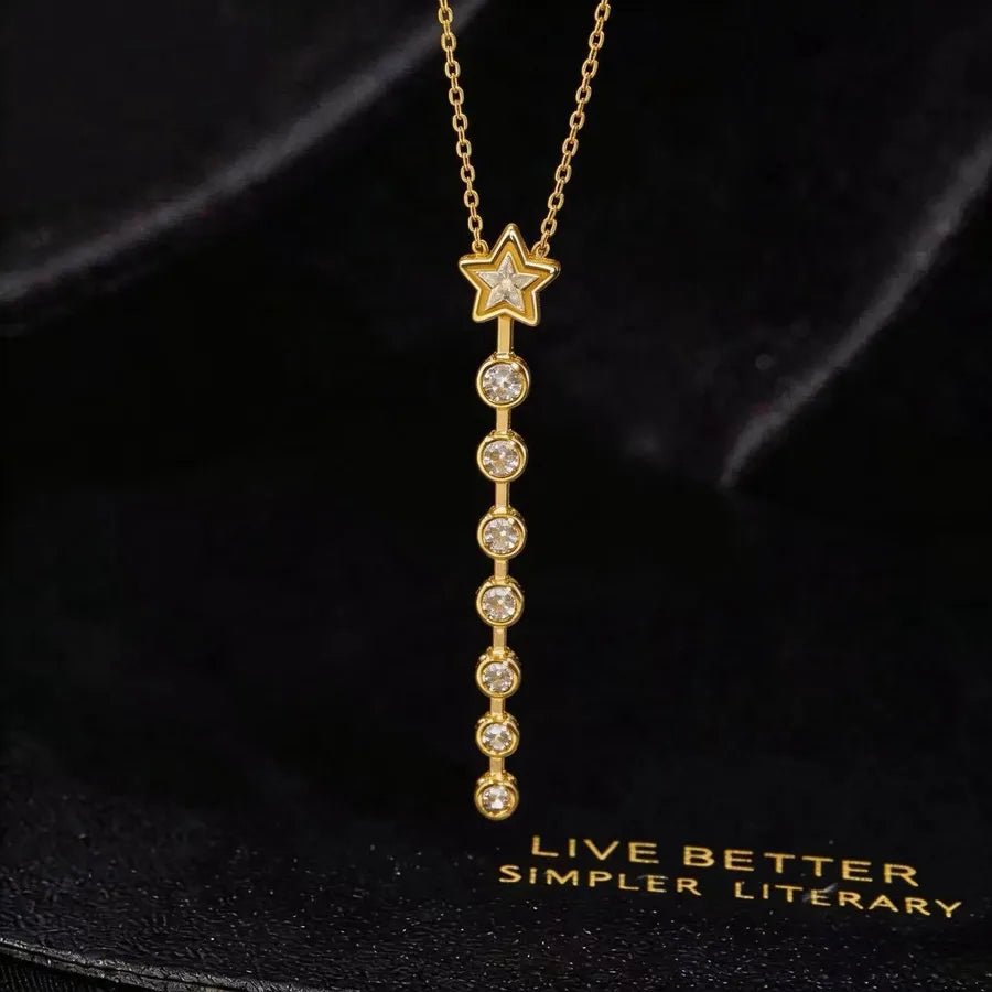 Women’s Long Tassel Necklace with Electroplated Copper Cable Chain and Zircon Inlay - Canvas & Charms